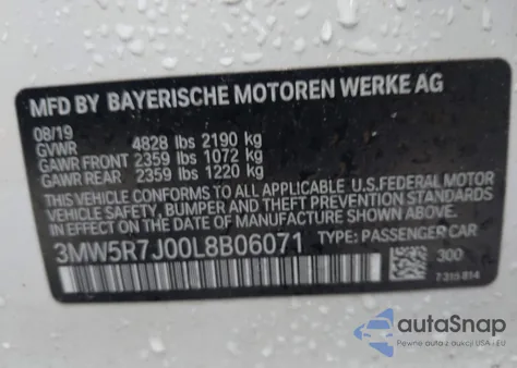 2020 BMW 330I xDrive from USA, damaged, VIN 3MW5R7J00L8B06071